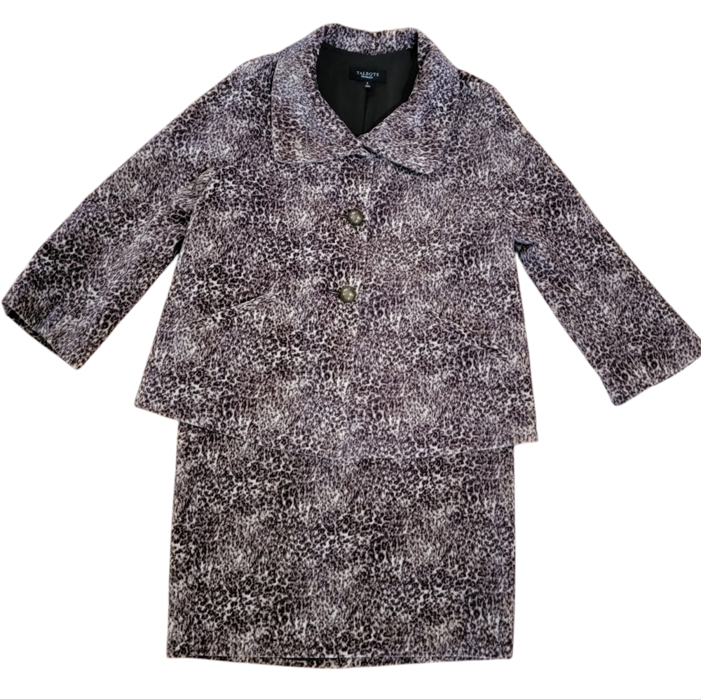 Talbots Leopard Print Faux Fur Retro Style Suit Women's‎ 8